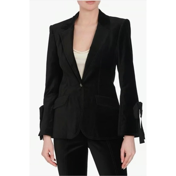 NWT Cinq a‎ Sept Velvet Lou Blazer Velvet Black Bow Sleeve Single Button Size 0